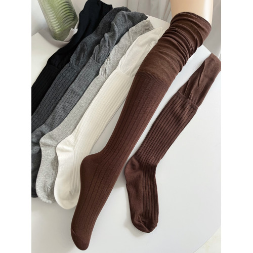 美拉德咖啡棕色過膝襪女春秋薄款棉竪條紋拼接長筒襪菸灰色高筒襪 美拉德咖啡棕色過膝襪女春秋薄款棉竪條紋拼接長筒襪菸灰色高筒襪