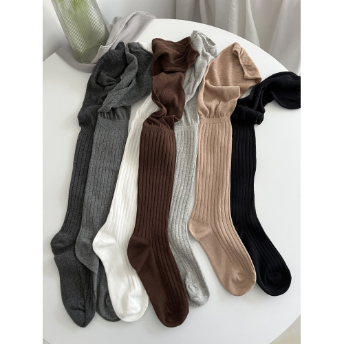 美拉德咖啡棕色過膝襪女春秋薄款棉竪條紋拼接長筒襪菸灰色高筒襪 美拉德咖啡棕色過膝襪女春秋薄款棉竪條紋拼接長筒襪菸灰色高筒襪