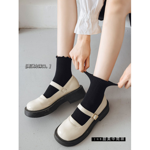 奶油白色花邊襪子女中筒秋冬棉質日系ins潮木耳邊jk襪子春秋短襪 奶油白色花邊襪子女中筒秋冬棉質日系ins潮木耳邊jk襪子春秋短襪