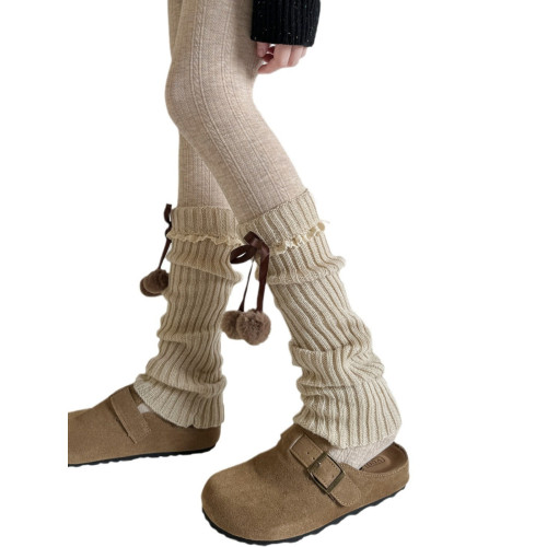 咖色毛球腿套女可愛蝴蝶結蕾絲花邊堆堆襪子秋冬曡穿針織小腿襪套 咖色毛球腿套女可愛蝴蝶結蕾絲花邊堆堆襪子秋冬曡穿針織小腿襪套