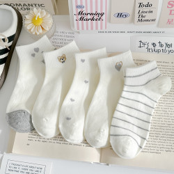 淺灰奶白小熊春夏純棉襪子女短襪可愛日系甜美運動穿搭淺口船襪女