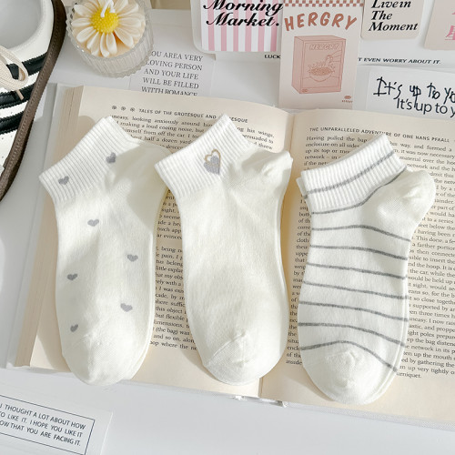 淺灰奶白小熊春夏純棉襪子女短襪可愛日系甜美運動穿搭淺口船襪女