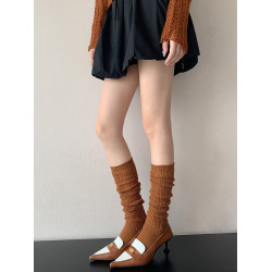 甜辣chic風綠色堆堆襪女秋冬季加厚羊毛襪藍色中筒焦糖咖色小腿襪