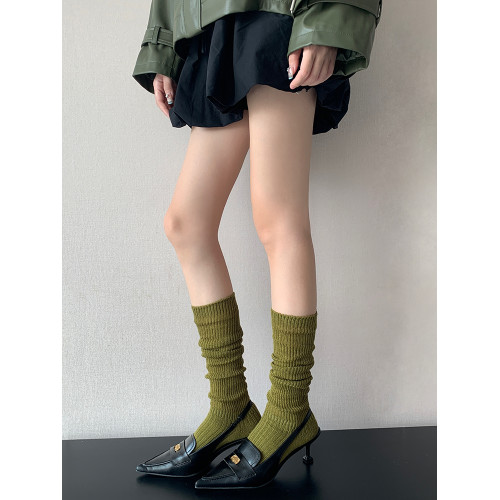 甜辣chic風綠色堆堆襪女秋冬季加厚羊毛襪藍色中筒焦糖咖色小腿襪 甜辣chic風綠色堆堆襪女秋冬季加厚羊毛襪藍色中筒焦糖咖色小腿襪