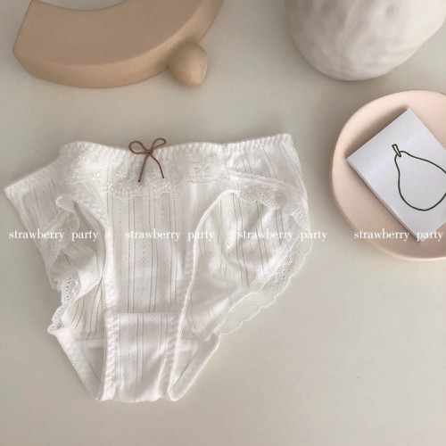 草莓派對/香草泡芙可愛內褲女日系純棉少女蕾絲柔軟三角褲3件 草莓派對/香草泡芙可愛內褲女日系純棉少女蕾絲柔軟三角褲3件