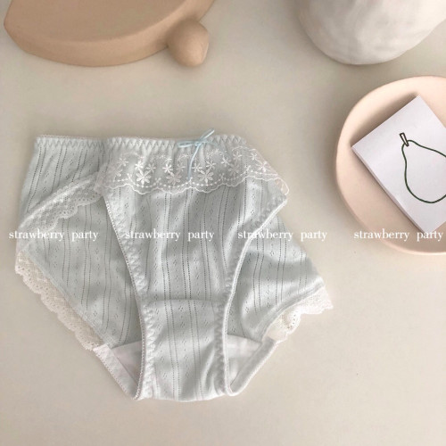 草莓派對/香草泡芙可愛內褲女日系純棉少女蕾絲柔軟三角褲3件 草莓派對/香草泡芙可愛內褲女日系純棉少女蕾絲柔軟三角褲3件