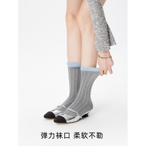 泡泡口夏季灰色襪子女春秋款中筒襪麻花紋無骨樂福鞋瑪麗珍襪長襪 泡泡口夏季灰色襪子女春秋款中筒襪麻花紋無骨樂福鞋瑪麗珍襪長襪
