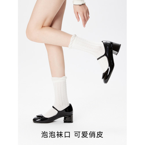 泡泡口夏季灰色襪子女春秋款中筒襪麻花紋無骨樂福鞋瑪麗珍襪長襪 泡泡口夏季灰色襪子女春秋款中筒襪麻花紋無骨樂福鞋瑪麗珍襪長襪