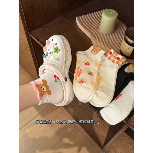 洞洞鞋襪子可愛卡通女短筒夏季薄純棉低幫小熊潮凸凸淺口運動春秋
