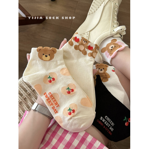 洞洞鞋襪子可愛卡通女短筒夏季薄純棉低幫小熊潮凸凸淺口運動春秋