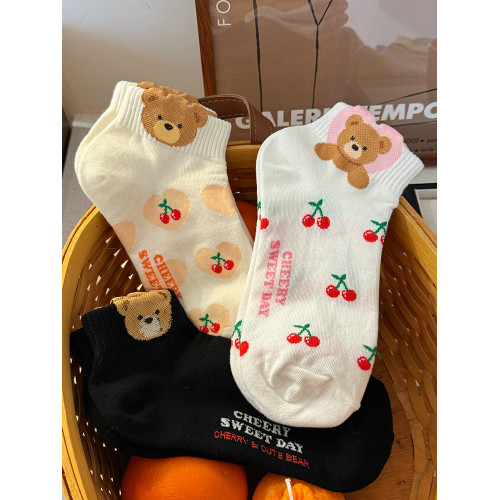 洞洞鞋襪子可愛卡通女短筒夏季薄純棉低幫小熊潮凸凸淺口運動春秋