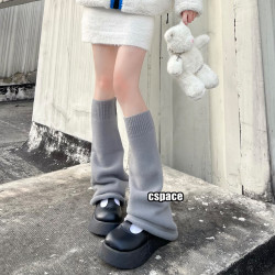 jk濶腿套日系辣妹白色針織毛線喇叭小腿堆堆襪套女秋冬季保暖加厚