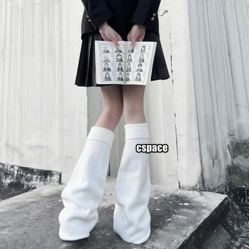 jk濶腿套日系辣妹白色針織毛線喇叭小腿堆堆襪套女秋冬季保暖加厚 jk濶腿套日系辣妹白色針織毛線喇叭小腿堆堆襪套女秋冬季保暖加厚