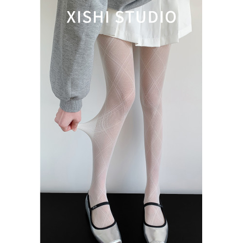 灰色復古菱形格子絲襪女夏季薄款防勾絲漁網襪性感辣妹打底連褲襪 灰色復古菱形格子絲襪女夏季薄款防勾絲漁網襪性感辣妹打底連褲襪