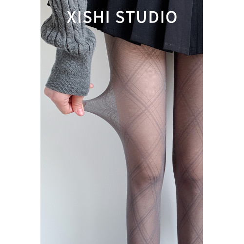 灰色復古菱形格子絲襪女夏季薄款防勾絲漁網襪性感辣妹打底連褲襪 灰色復古菱形格子絲襪女夏季薄款防勾絲漁網襪性感辣妹打底連褲襪