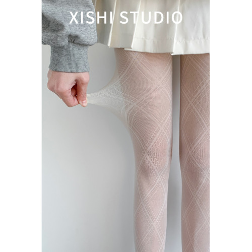 灰色復古菱形格子絲襪女夏季薄款防勾絲漁網襪性感辣妹打底連褲襪 灰色復古菱形格子絲襪女夏季薄款防勾絲漁網襪性感辣妹打底連褲襪