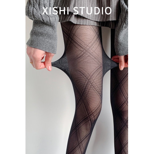 灰色復古菱形格子絲襪女夏季薄款防勾絲漁網襪性感辣妹打底連褲襪 灰色復古菱形格子絲襪女夏季薄款防勾絲漁網襪性感辣妹打底連褲襪
