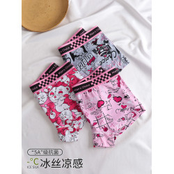 女士內褲女生四角冰絲無痕可愛印花速乾透氣抗菌夏季薄款短褲衩