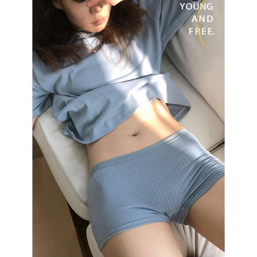 二合一女內褲安全褲中低腰純色純棉抑菌螺紋棉四角平角包臀防走光