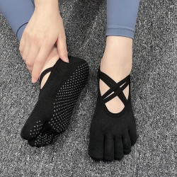 嵐紋瑜珈襪子女士專業防滑普拉提室內運動舞蹈健身軟底五指襪新款
