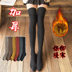 加厚保暖過膝襪子女士毛圈長襪秋冬學院風大腿毛巾高筒加絨長筒襪