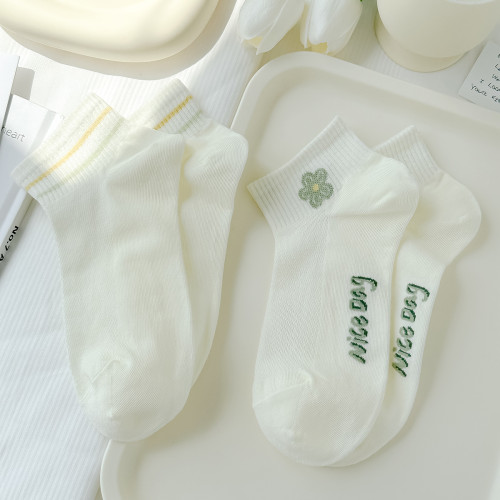 綠色春夏襪子女短襪純棉薄款網眼船襪白色日系清新學院風短筒透氣