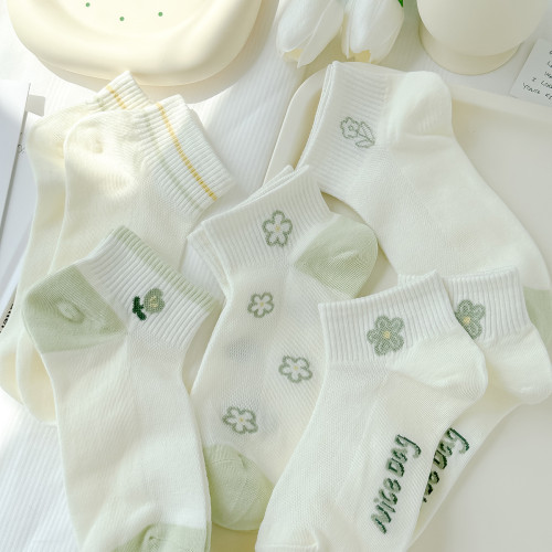 綠色春夏襪子女短襪純棉薄款網眼船襪白色日系清新學院風短筒透氣