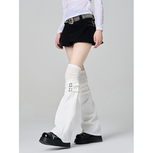 黑色高級拼接假兩件過膝腿套個性堆堆大腿襪亞文化皮釦濶腿襪套薄 黑色高級拼接假兩件過膝腿套個性堆堆大腿襪亞文化皮釦濶腿襪套薄