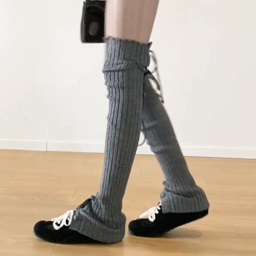 FLGG芭蕾風設計感鈕釦走秀款綁帶百搭顯瘦小衆寬條堆堆腿套咖色腿 FLGG芭蕾風設計感鈕釦走秀款綁帶百搭顯瘦小衆寬條堆堆腿套咖色腿