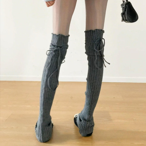 FLGG芭蕾風設計感鈕釦走秀款綁帶百搭顯瘦小衆寬條堆堆腿套咖色腿 FLGG芭蕾風設計感鈕釦走秀款綁帶百搭顯瘦小衆寬條堆堆腿套咖色腿