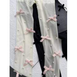 蝴蝶結珍珠白絲襪女芭蕾風甜美日系純欲白色連褲襪JK洛麗塔打底褲