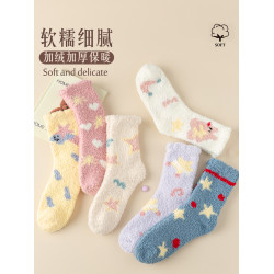 襪子女秋冬保暖襪厚襪子珊瑚絨加絨加厚睡眠襪家居地板襪可愛卡通