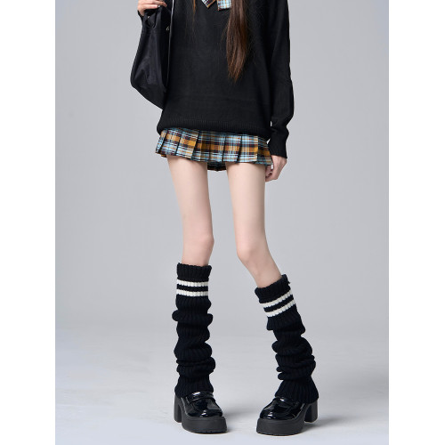日系jk針織襪套女條紋黑色顯瘦秋冬厚保暖腿套辣妹長筒小腿堆堆襪 日系jk針織襪套女條紋黑色顯瘦秋冬厚保暖腿套辣妹長筒小腿堆堆襪