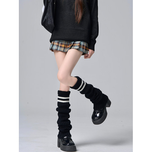 日系jk針織襪套女條紋黑色顯瘦秋冬厚保暖腿套辣妹長筒小腿堆堆襪 日系jk針織襪套女條紋黑色顯瘦秋冬厚保暖腿套辣妹長筒小腿堆堆襪