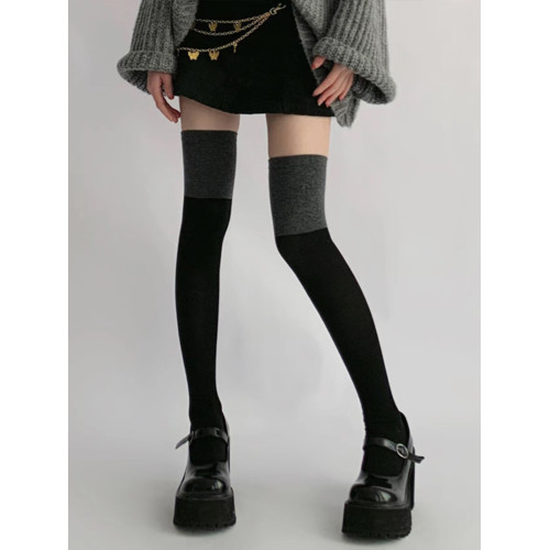 夜間教習室jk小腿襪女春秋壓力瘦腿黑灰拼接襪子半筒拼色過膝長筒 夜間教習室jk小腿襪女春秋壓力瘦腿黑灰拼接襪子半筒拼色過膝長筒