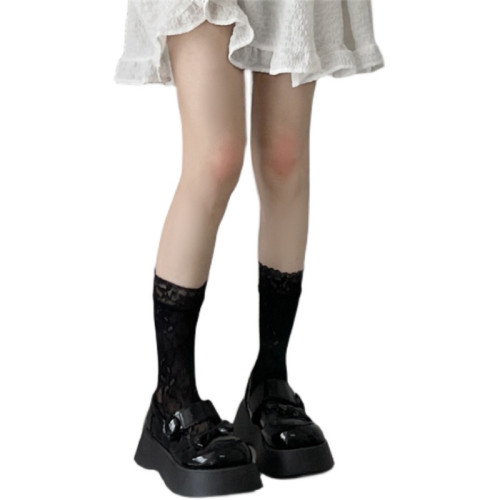 吾等是貓 蕾絲花卉圖案小腿襪白甜美日系Lolita夏季薄中筒堆堆襪 吾等是貓 蕾絲花卉圖案小腿襪白甜美日系Lolita夏季薄中筒堆堆襪