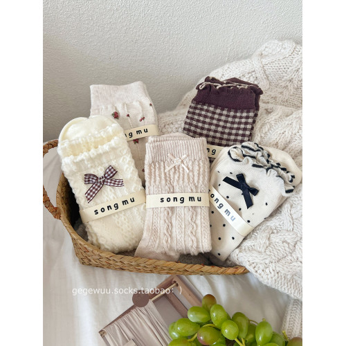 蝴蝶結襪子女中筒襪秋冬季甜美韓版小衆款堆堆襪女搭配小皮鞋棉襪 蝴蝶結襪子女中筒襪秋冬季甜美韓版小衆款堆堆襪女搭配小皮鞋棉襪