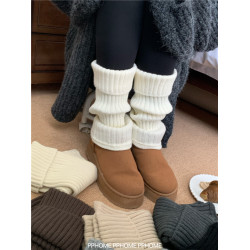 PPHOME自製~加厚襪套 秋冬粗針毛線繙邊襪套百搭小腿襪中筒堆堆襪