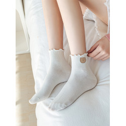 可愛刺綉木耳邊白色襪子女中筒襪ins潮純棉春秋日系jk少女短筒襪