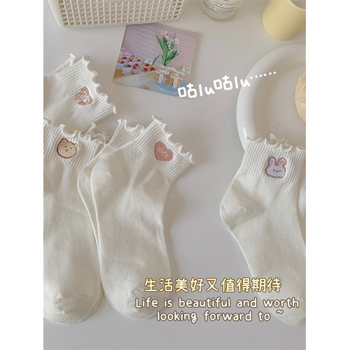 可愛刺綉木耳邊白色襪子女中筒襪ins潮純棉春秋日系jk少女短筒襪 可愛刺綉木耳邊白色襪子女中筒襪ins潮純棉春秋日系jk少女短筒襪