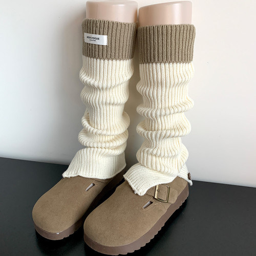 秋冬ins潮網紅款灰紫色中筒針織堆堆襪套撞色黑灰色開叉小腿套女 秋冬ins潮網紅款灰紫色中筒針織堆堆襪套撞色黑灰色開叉小腿套女