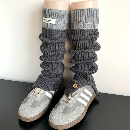 秋冬ins潮網紅款灰紫色中筒針織堆堆襪套撞色黑灰色開叉小腿套女 秋冬ins潮網紅款灰紫色中筒針織堆堆襪套撞色黑灰色開叉小腿套女