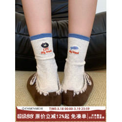 貓吃魚襪子女款夏薄款2026新款爆款純棉紗線中筒襪卡通堆堆長襪