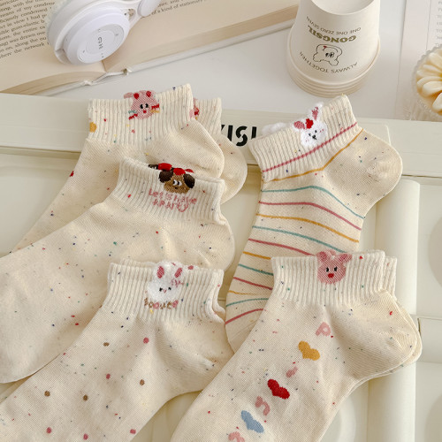 點紗小兔襪子女春夏純棉短襪可愛卡通春秋短筒淺口新款船襪ins潮