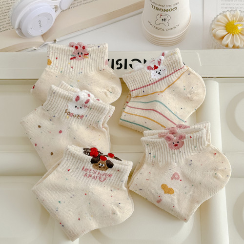 點紗小兔襪子女春夏純棉短襪可愛卡通春秋短筒淺口新款船襪ins潮