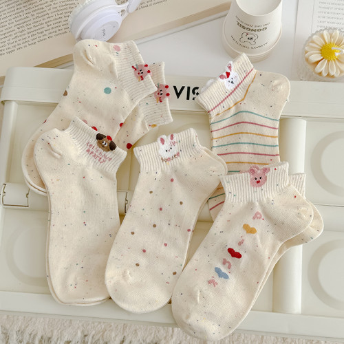 點紗小兔襪子女春夏純棉短襪可愛卡通春秋短筒淺口新款船襪ins潮