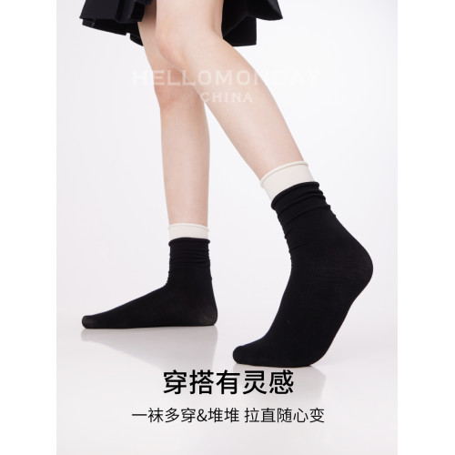 襪子女夏薄款中筒襪配小皮鞋無骨黑白色涼感竹纖維抗菌堆堆棉夏季 襪子女夏薄款中筒襪配小皮鞋無骨黑白色涼感竹纖維抗菌堆堆棉夏季
