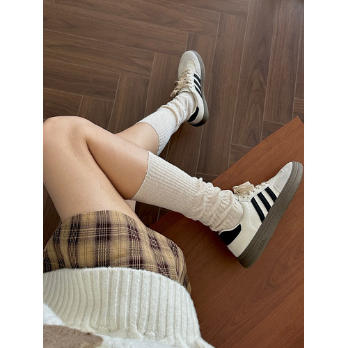 韓系純色扭扭堆堆襪子女中筒襪春秋季褶皺泡泡芭蕾風竪條紋小腿襪