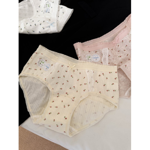 內褲女生純棉抗菌A類全棉加長襠少女可愛中腰三角褲女士褲頭純欲