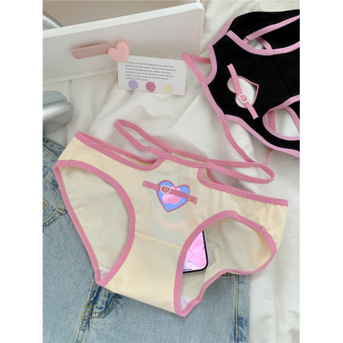 桃你喜歡~女生可愛高顔值三角褲女士鏤空內褲女中腰2026新款女款